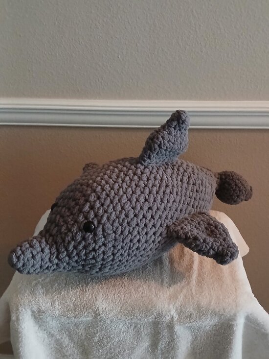 Hand Crafted Other - Gray Amigurumi Crocheted Dolphin Plush